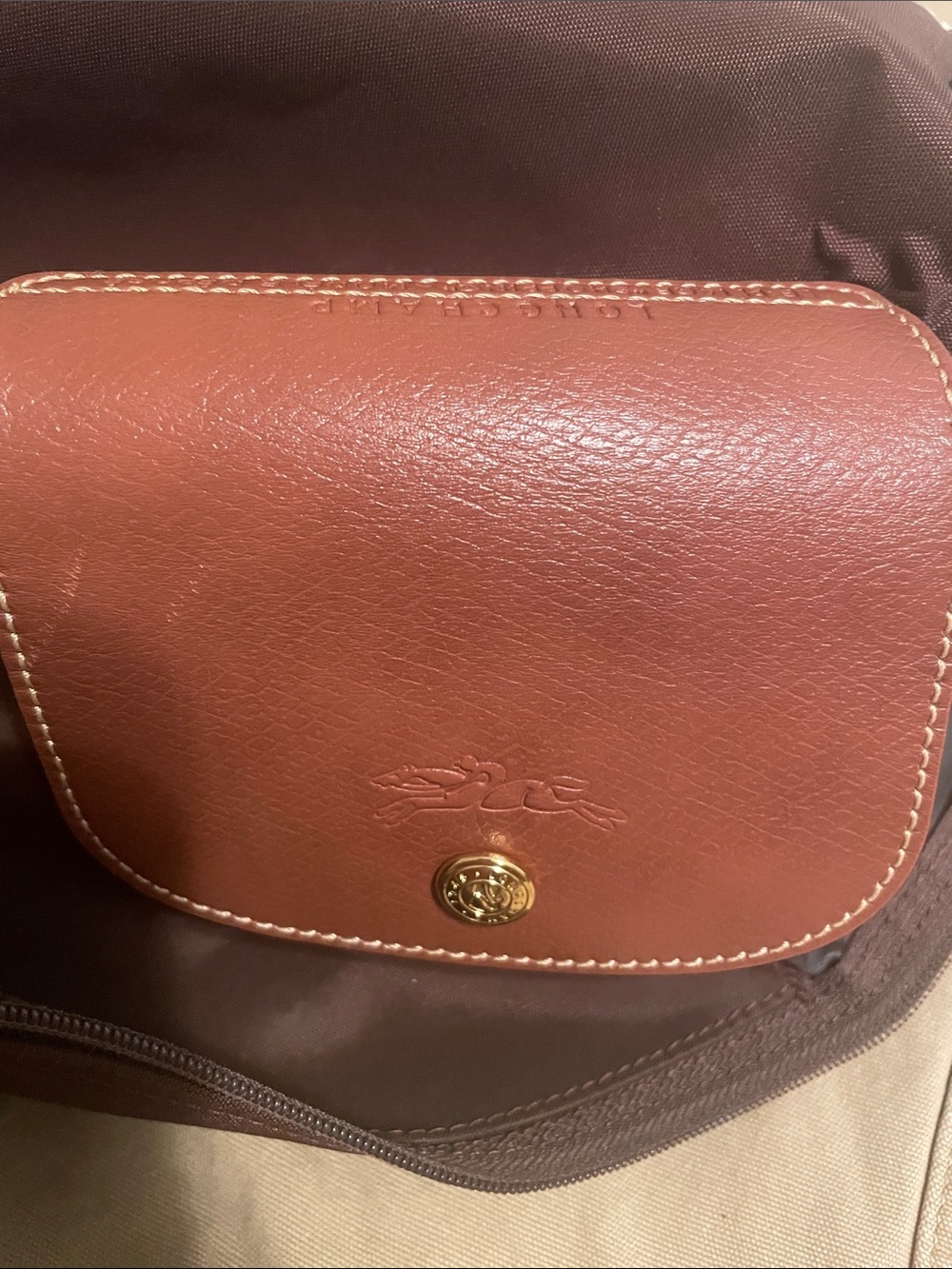 Longchamp Brown Nylon Tote with Tan Leather Trim - Picture 9 of 11